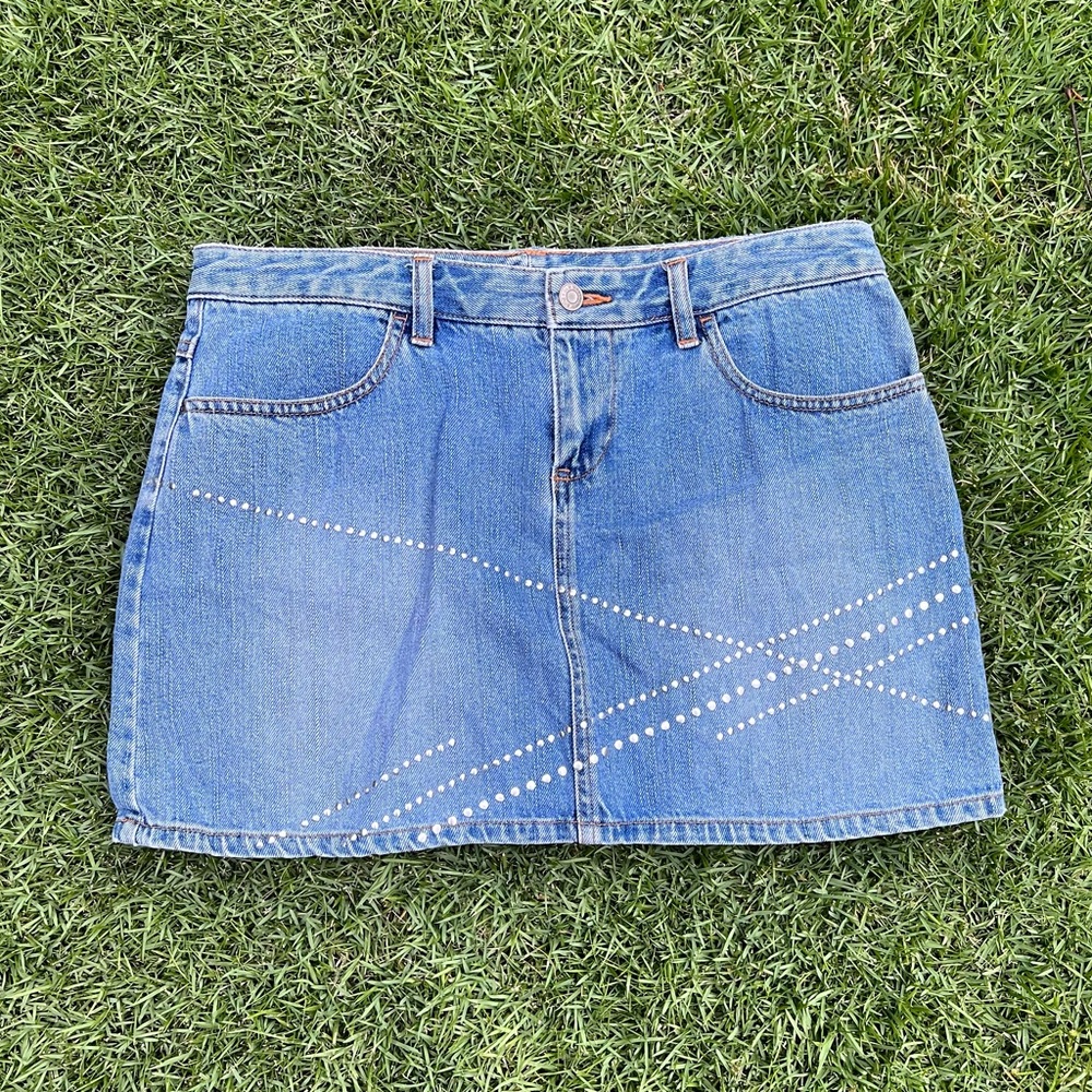 Old Navy Blue Jeans Denim and Silver Studded Mini Pencil Skirt Casual